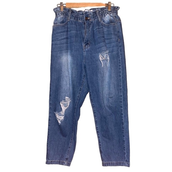 KANCAN Paperbag Boyfriend Jean Ultra High Rise Distressed Blue RX10652 Size 9/28 - Picture 1 of 14